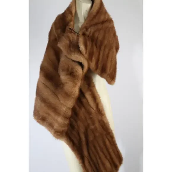 Vintage Mink Fur Wrap Shawl Brown 1950s One Size Cape - Picture 12 of 15